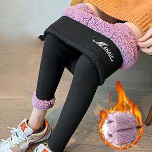 TEMU 여성용 하이웨이스트 보온 레깅스 - 레터 프린트가 있는 겨울 따뜻한 타이츠, 부드럽고 신축성 있는 원단, 다양한 색상 옵션, 추운 날씨를 위한 두꺼운 보온 바지, 헬스, 캐주얼 및 포멀 복장, 겨울 레깅스 | 하이웨이스트 디자인 | 편안한 착용감