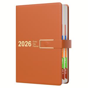 TEMU 1개 2026 일상 플래너 | 1월부터 12월까지 다이어리 페이지 일일 플래너 약속장, 탭, 자석 잠금, 숨겨진 펜 루프, 가죽 커버, 하드커버, 스케줄 페이지 형식, 5.7