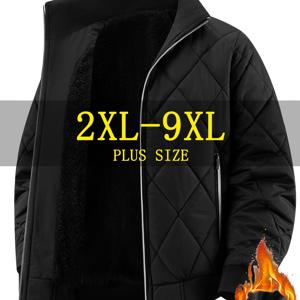 TEMU 플러스 사이즈 남성용 재킷 | 2XL-9XL, 겨울용 따뜻한, 스탠드 칼라, 지퍼 앞면, 지퍼 포켓, 골지 커프스, 섬유, 데일리룩에 적합, 두꺼운|빅사이즈