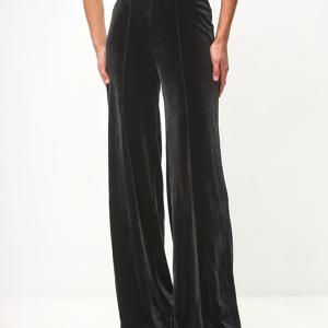 TEMU 여성용 하이웨이스트 우아한 벨벳 와이드 레그 팬츠, 부드럽고 신축성 있는 원단으로 제작되어 사계절 내내 편안하게 캐주얼하게 착용하기에 완벽합니다.
