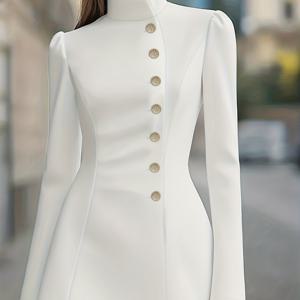 TEMU 여성용 스타일리시하고 우아한 하이넥 긴팔 미니 드레스.