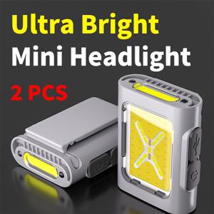 TEMU 초고휘도 휴대용 미니 LED 작업등 2개, 제스처 감지 기능이 있는 다기능 충전식 소형 헤드램프, 7가지 조명 모드, Type-C 고속 충전 지원, 야외 하이킹, 캠핑, 사냥, 낚시, 러닝에 적합