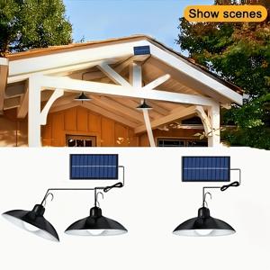 TEMU 2등 태양광 야외 LED 펜던트 조명기구, IP44, 듀얼/싱글 헤드 조절 가능 돔 조명 - 캠핑, 가제보, 캐빈용 에너지 절약 태양광 조명 시스템 (플라스틱 하우징 & 금속 무사용 디자인)