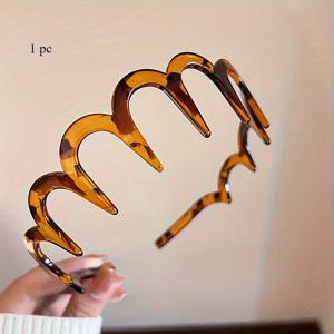 TEMU 여성 여름 웨이브 헤어밴드 1개: 하이탑 디자인, 브러시드 치아, 레트로 스타일, 우아한 거북이 껍질 패턴 - 미끄럼 방지, 레이스 디테일, 캐주얼 복장에 적합, 캐주얼 헤어웨어 | 빈티지 헤어밴드 | 대나무 섬유 헤어밴드