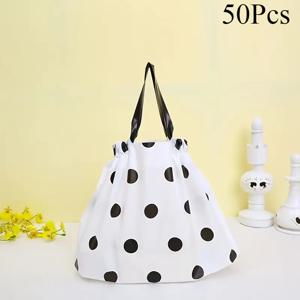 TEMU 50개 검정 & 흰색 물방울 무늬 드로스트링 선물 가방 - 방유, 재사용 가능, 내구성 PE 소재, 생일, 기념일, 부활절 & 어버이날 축하 행사, 소매 포장, 고급 선물 가방, 선물용 선물 가방, 선물 가방
