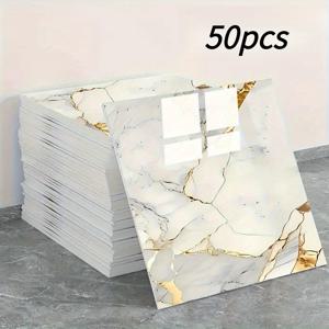 TEMU 50개 자체 접착 비닐 대리석 배경 타일 - 방수 PVC 벽 패널, 간편한 부착 및 제거, 재사용 가능, 유럽 모던 효과, 방수 및 간편한 청소, 욕실, 주방의 자체 접착 벽 장식을 위한 절단 가능