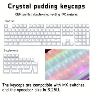 TEMU 136키 멀티 컬러 키캡, 투명 PC 마감 - MX 스위치 호환, 6.25U 스페이스바, 61, 64, 68, 82, 84, 87, 96, 98, 100, 104, 108 키보드에 적합, 메카닉 키보드용 키캡|키캡|키캡