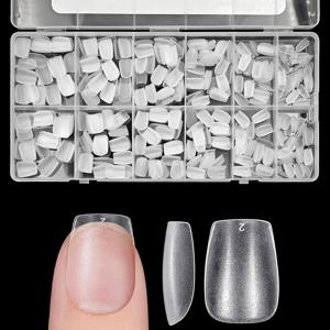 TEMU 600개 투명 아몬드/코핀/사각 네일 팁 - 중간/짧은 길이, 풀 매트, 퓨어 컬러 소프트 젤 ABS 인조 네일, 풀 커버 프레스온 네일 키트 (네일 아트 연장용)