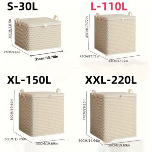 TEMU 하트 리프 대형 스택 가능 옷 보관 가방 - 지퍼 칸막이 & 마름모 패턴 - 베이지/탄색 접이식 패브릭 정리함, 옷장, 기숙사, 계절 옷용 - 스탠드형 또는 휴대용 의류 가방, 공간 절약 디자인 (노