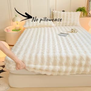 TEMU 1개 두꺼운 플러시 매트리스 커버 - 부드러운 양털처럼 느껴지는 텍스처의 따뜻한 침대 시트, 사계절용 이불 보호 커버, 방진 기능, 세탁기 사용 가능|이불|매트리스커버