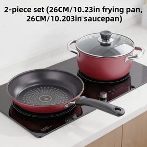 TEMU 주철 조리기구 세트 - 헤비듀티 논스틱 수프냄비 & 프라이팬 콤보 - 테플론 무첨가 (테플론 표면 없음) - 인덕션 호환 스토브탑 냄비 팬, 레드 & 블랙 - 쉬운 세척, 내구성 주방 조리기구