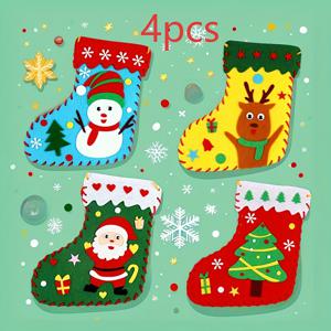 TEMU 4개 수제 크리스마스 스타킹 공예 키트 (산타, 사슴 & 눈사람 디자인) - 전원일체 초보자용 재봉 키트 (재단된 원단, 실, 스티치 포함), 장식, 선물 & 파티 답례품