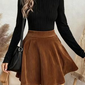 TEMU 여성용 코듀로이 플레어 스커트 우아한 펜슬 스커트