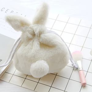 TEMU 귀여운 플러시 토끼 귀 메이크업 가방 (드로스트링 잠금) - 다기능 화장품 정리함, 휴대폰 지갑, 여성용 여행 필수품 수납 파우치, 재미있는 디자인