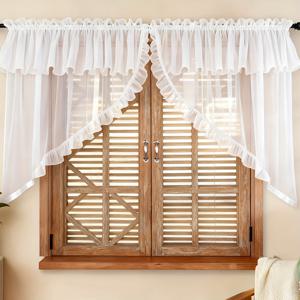 TEMU 2개 세트, 거실용 반투명 쉬어 커튼 - 우아한 웨이브 플리츠 발란스와 러플 헴, 화이트/중성톤, 거실, 침실, 주방에 적합 - 간편 설치, 120x80cmx2개, 침실 창문 장식,고품질 드레이프리,섬세한 시스루 소재,창문 쉬어 커튼,현대 주택 소유자