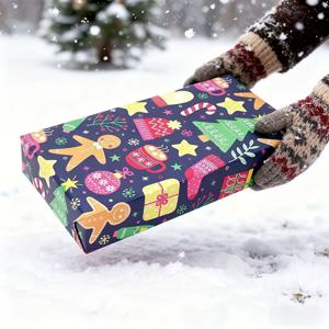 TEMU 1롤 크리스마스 진저브레드 남자 & 순록 포장지 - 진저브레드 하우스, 캔디케인, 눈송이, 홀리, 소나무 & 골든 도트가 있는 블루 선물 포장지 - 축제 포장