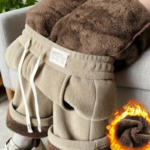 TEMU 여성용 겨울 플러시 와이드 레그 팬츠 - 포켓이 있는 포근한 기모 안감 레그 트라우저, 추운 날씨를 위한 긴 캐주얼 트라우저, 스타일리시하고 나이를 가리는 엄마 옷, 겨울 바지, 편안한 의류, 부드러운 질감, 따뜻한 의류