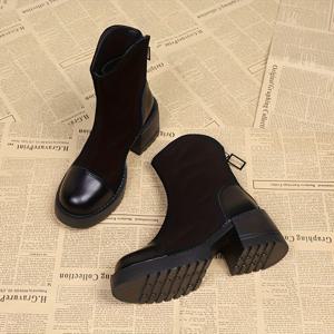 TEMU 여성용 청키 플랫폼 앵클 부츠, 백 지퍼 클로저 - 겨울 따뜻한 라운드 토 미드힐 부츠, 패브릭 갑피 & 고무 밑창, 휴일 및 캐주얼 복장에 적합한 다용도 캐주얼 드레스 부츠, 여성용 부츠, 여성용 우아하고 우아한 부츠