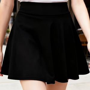 TEMU 여성용 하이웨이스트 숏 스커트 - 솔리드 블랙 A라인 플레어 스커트, 탄력 허리밴드, 숏 길이 (무릎/발목 위), 가을/겨울 코디, 오피스부터 파티웨어, 세탁기 사용 가능 - 재입고