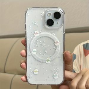 TEMU 귀여운 겨울 눈사람 눈송이 자석 무선 충전 폰 케이스, 아이폰 17, 에어, 16, 15, 14, 13, 12 프로 맥스 플러스, 11, 하드 폰 케이스/커버, 투명, 클리어 호환 디자인|폰케이스|아이폰케이스