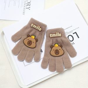 TEMU 1개 카피바라 겨울 방한 손가락 장갑, 풀 핑거 만화 두꺼운 따뜻한 가을/겨울 귀여운 장갑, 크리스마스, 할로윈, 추수감사절 가족 및 친구 선물, 휴일 줄 선물