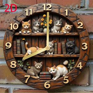 TEMU 8x8인치 귀여운 고양이 & 책 디자인의 무소음 벽시계 - 빈티지 책장 장식, 혼합 색상, 배터리 작동, 2D 효과, 알루미늄 메탈, 침실, 거실 또는 사무실에 적합, 사무실 시계, 기발한 디자인, 내구성 좋은 시계