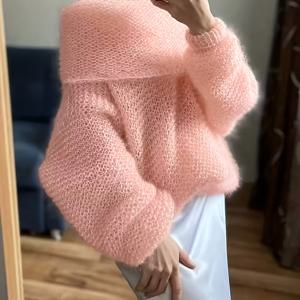 TEMU 여성용 우아한 오프숄더/보트넥 블라우스 - 루즈핏 두꺼운 케이블 스웨터 재킷, 봄 여름 반투명 커버업, 세탁기 사용 가능한 루즈 스모크 탑|여름블라우스