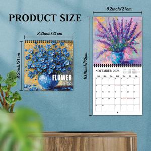 TEMU 2026 대형 정사각형 꽃 벽 달력 플래너, 월별 꽃 사진 및 나선형 바인딩 - 파란 모란, 장미, 튤립, 데이지, 수국 부케 - 홈, 오피스, 선물용 12개월 그리드 레이아웃 (2026년 1월 - 2026년 12월)