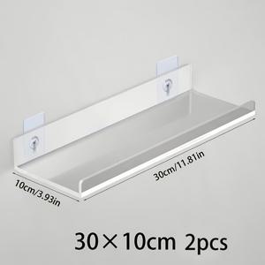 TEMU 드릴 필요 없는 접착식 벽걸이 모던 & 아크릴 플로팅 선반, 거울 간격 디자인 - 공간 절약형 욕실 수납 선반, 샤워, 욕조, 세면대 정리용 레이어드 캐비닛 분리대 - 간편 조립, 다목적 플로팅 선반