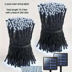 TEMU 79피트 총 길이의 야외 스트링 라이트 2개 세트. 깊은 녹색 전선에 200개의 LED 전구가 장착되어 있으며, 태양광 전원 트리 모양 조명으로 8가지 조명 모드를 제공합니다. 마당, 정원, 파티, 결혼식, 크리스마스 장식에 적합합니다.