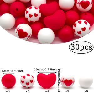 TEMU 30개 하트 모양 실리콘 비즈 - 레드 & 발렌타인데이 시리즈, 주얼리 제작, 키체인, 데일리 장식 및 선물, 하트 모양 비즈로 완벽