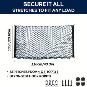 TEMU 신축성 픽업트럭 침대망, 탄력 있는 카라비너 포함 화물망, 다목적 적재물 고정용, 트럭 소유자에게 이상적, 차량 보관, 내구성 있는 디자인