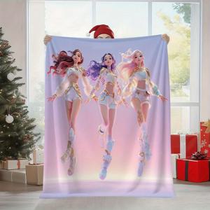 TEMU 1개 K-팝 걸그룹 댄스 패턴 담요 - 부드러운 플란넬 침대 커버, 라이트 핑크/퍼플/블루/골든/화이트 색상, 침대, 소파, 캠핑에 적합 - K-팝 팬 선물