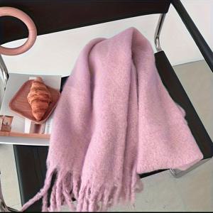 TEMU 여성용 부드럽고 따뜻한 겨울 스카프 - 프린지 트림, 소프트 그레이 솔리드 컬러 아카데믹 칼라 넥 랩, 비신축성 포근한 스카프, 추운 날씨, 캐주얼 아웃핏 및 일상 사용에 적합