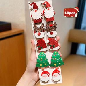 TEMU 10개 크리스마스 헤어 클립 세트 - 산타, 말뚝오리, 눈사람, 나무 & 선물 요소 포함, 반짝이는 글리터로 축제 휴일 파티 의상 및 스타일링에 적합