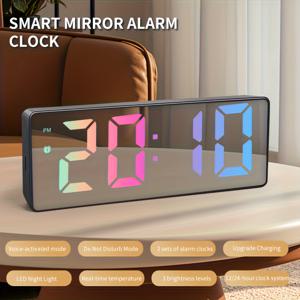 TEMU 1개 거울 마감 LED 디지털 알람 시계 | 12/24시간 시계, USB 전원, 밝기 조절, 저소음 작동, 침실에 적합, 리모컨 포함 벽시계 - 혼합 색상, ABS 재질, 배터리 미포함