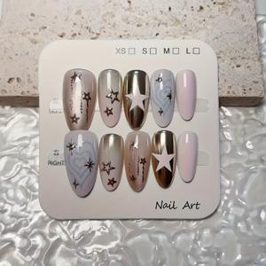 TEMU 10개입 핸드메이드 한국식 프레스온 네일 - 파스텔 핑크 라벤더 로우 새추션 소프트 글리터, 아몬드형 미디엄 길이 네일 하트 모티프 & 그라데이션 광택, 재사용 가능 풀커버 웨딩, 발렌타인데이용