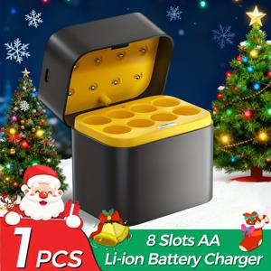 TEMU 8구 AA 배터리 충전기 | USB-C 고속 충전, 5V/3A 출력, LED 상태 표시, 컴팩트 보관 디자인, 내구성 구조, 1.5V 리튬 배터리 호환, 완벽한 크리스마스 선물, 배터리 미포함