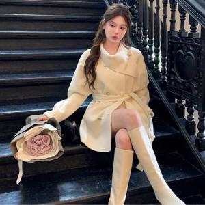 TEMU 여성 울 코트2026 겨울 신상, 우아한 칼라 더블페이스 아우터금장 버튼 디테일, 오피스룩용