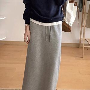 TEMU 여성 봄가을 캐주얼 h라인 트레이닝 치마 데일리 레저 통근 하이웨스트 부드러운 뒷트임 스트랩 편안한 밴딩 스포츠 일자 롱 스커트 슬림소녀 SLIM GIRL