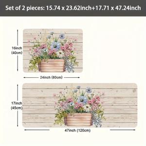 TEMU 2/3pcs, 현대 주방 세트 매트, 간단한 나무 판지 신선한 꽃병 패턴 매트, 주방 매트, 부드럽고 편안하며 청소하기 쉬움, 침실, 거실, 식당, 주방, 욕실 입구 매트에 적합