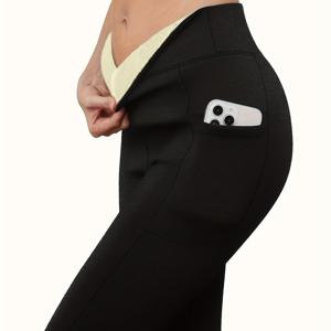 TEMU 여성용 하이웨스트 플리스라인 요가 팬츠 - 포근한 안감과 넉넉한 주머니, 겨울철 운동복으로 적합: 체육관/러닝/캐주얼 착용에 완벽한, 기계세탁이 가능한 풀랭스 커버리지 피트니스 레깅스 (Fall/Winter Essentials)