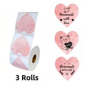 TEMU 3롤, 1.97''X1.97'' 하트 모양 별이 빛나는 하늘 핑크 감열 라벨 하트 스티커, 다용도 귀여운 인쇄 가능 감열 스티커, Phomemo M110/M200/M220/M120, Marklife P50, PUQU AQ20 라벨 프린터에 적합, 발렌타인데이 어버이날 결혼식