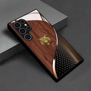 TEMU 휴대폰 케이스 - 삼성 갤럭시 S25/S25 플러스/S25 울트라/S24/S24 FE/S24 플러스/S24 울트라/S23+/S23 울트라/S22+/S22 울트라/S20+/S20 FE/S20 울트라/A13/A14/A16/A32/A33/A34/A53/A54/A72/용 핸섬 골든 타이거 브라운 우드 그레인 패턴 유리 휴대폰 케이스 커버