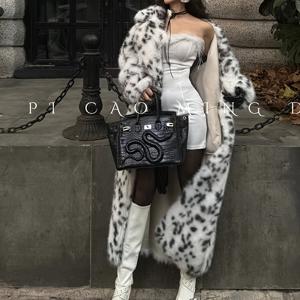 TEMU 여성용 레오팅 패턴 가죽 코트, 페이크 퍼 안감 두꺼운 루즈핏 긴 코트 - 겨울 트렌디 자켓, 세련된 퍼 안감, 고품질 마감, 피스, 패션 포워드 아우터웨어