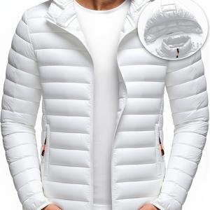 TEMU 남성용 스탠드 칼라 후드 자켓 - 보온, 방풍 두꺼운 코트, 탈부착 가능한 후드, 단색 디자인, 추운 날씨용 두꺼운 나일론 소재, 캐주얼 스타일, 지퍼 클로저, 드라이클리닝 전용, 겨울용 스탠드 칼라 후드 두꺼운 코트