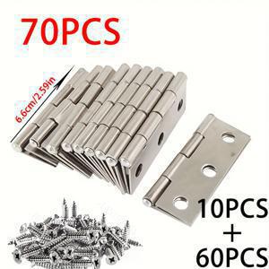 TEMU 50/70개 광택 스테인리스 스틸 평면 힌지 - 캐비닛 문, 가정용 창문, 나무 상자 프로젝트에 적합 | 필수 가정용 하드웨어 액세서리