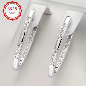 TEMU 925 실버 우아한 럭셔리 V자형 지르코니아 펜던트 귀걸이, 저자극성, 패셔너블 스타일, 발렌타인데이 선물, 고품질 데일리 바캉스 파티, 여성용 우아한 귀걸이, 귀여운 귀걸이, 여성용 귀걸이, 귀걸이