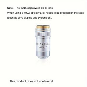 TEMU 현미경 대물 렌즈 세트, 광학 유리 고출력 4x 10x 20x 60x 40x 100x, 195mm 아포크로매틱, 생물학, 교육, 연구용, 배터리 불필요