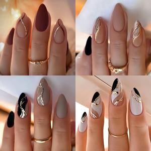 TEMU 아몬드 모양 인조 네일 팁, 96개 세트. 스타일리시한 박스에 담긴 탈부착 가능한 아몬드 모양 인조 손톱, 여성에게 인기 있는 가을/겨울용.